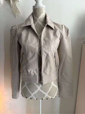 Women's Stone Faux Leather Bomber Jacket